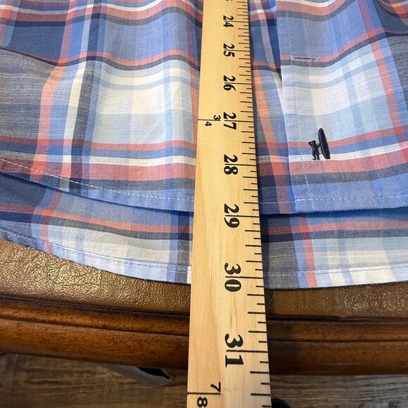 Johnnie-O Hangin' Out Plaid Button Down Shirt Blue Red Large Preppy Surf - Picture 8 of 10